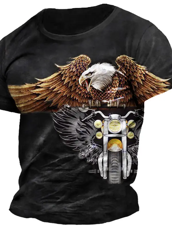 Men's T-Shirt Vintage Motorcycle Eagle Round Neck Outdoor Short Sleeve Summer Daily Tops - Menwyx.com 