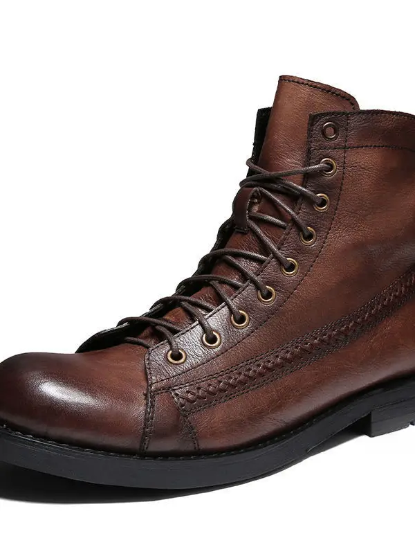 Men's Bedstu Retro Wear-resistant Lace Work Boots Martin Boots - Pragmaace.com 