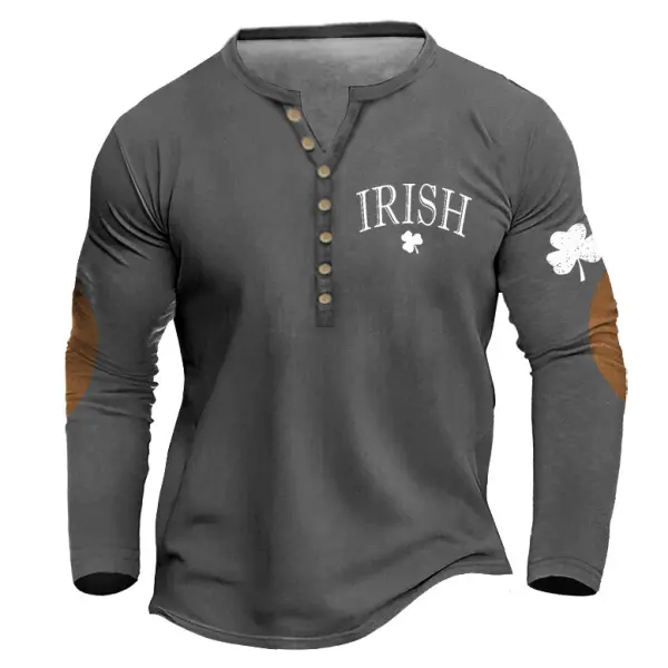 Men's T-Shirt Henley Irish St. Patrick's Day Lucky You Long Sleeve Vintage Color Block Daily Tops - Anurvogel.com 