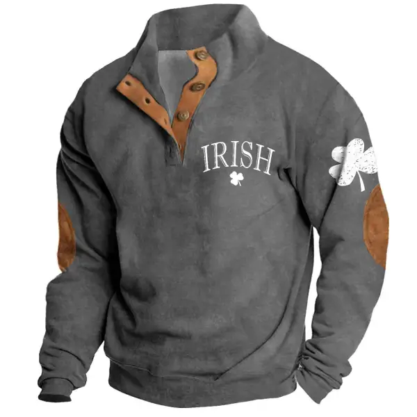 Men's Sweatshirt Irish St. Patrick's Day Print Stand Collar Buttons Color Block Vintage Daily Tops - Dozenlive.com 