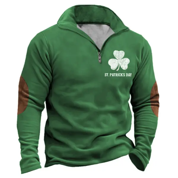 Men's Sweatshirt St. Patrick's Day Shamrock Quarter Zip Stand Collar Vintage Long Sleeve Daily Tops - Dozenlive.com 
