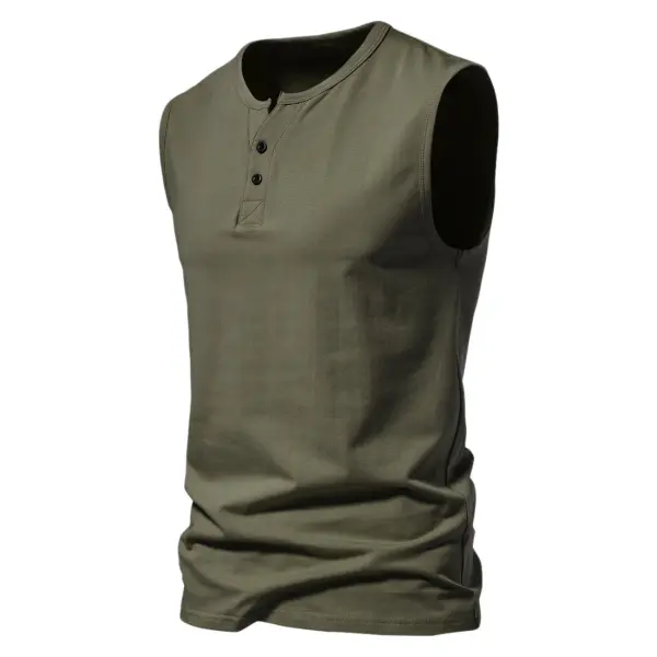 Summer Wide Shoulder Vest Henry Collar Sleeveless Waistcoat T-shirt Only $22.99 - Elementnice.com 