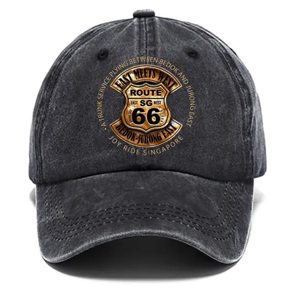 Route 66 Road Trip Print Washed Cotton Sun Hat Vintage Outdoor Casual Cap - Wayrates.com 