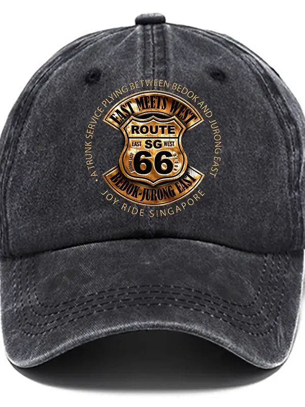 Route 66 Road Trip Print Washed Cotton Sun Hat Vintage Outdoor Casual Cap - Menwyx.com 