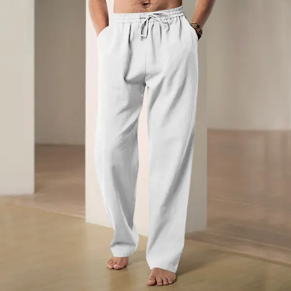 Men's Loose Drawstring Cotton Linen Trousers Vacation Casual Pants - Mobivivi.com 
