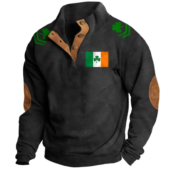 Men's Sweatshirt Irish Flag St. Patrick's Day Shamrock Stand Collar Buttons Vintage Daily Tops - Dozenlive.com 