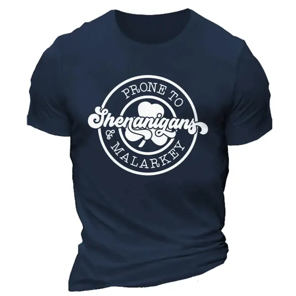 Men's Shenanigans St. Patrick's Day Lucky Shamrock Daily Casual Short Sleeve Crew Neck T-Shirt - Yesunshine.com 
