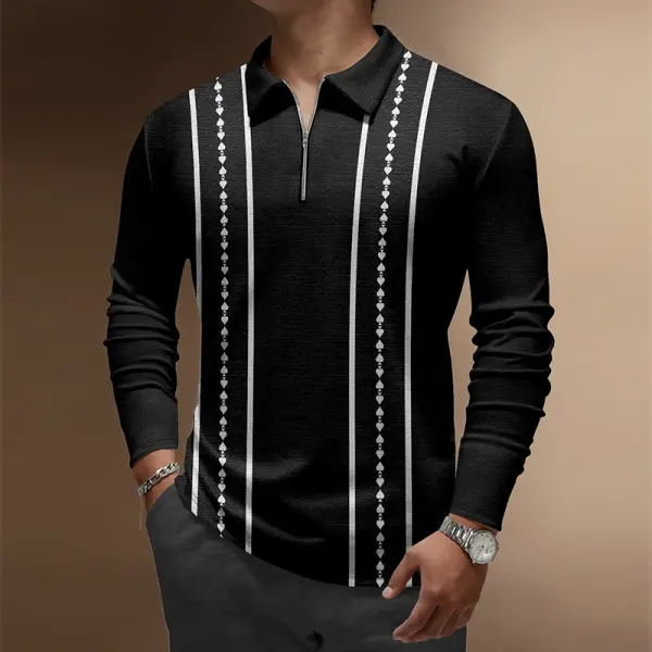 Paramount Playing Cards Zip Long Sleeve Vacation Polo Shirt - Craftshock.com 