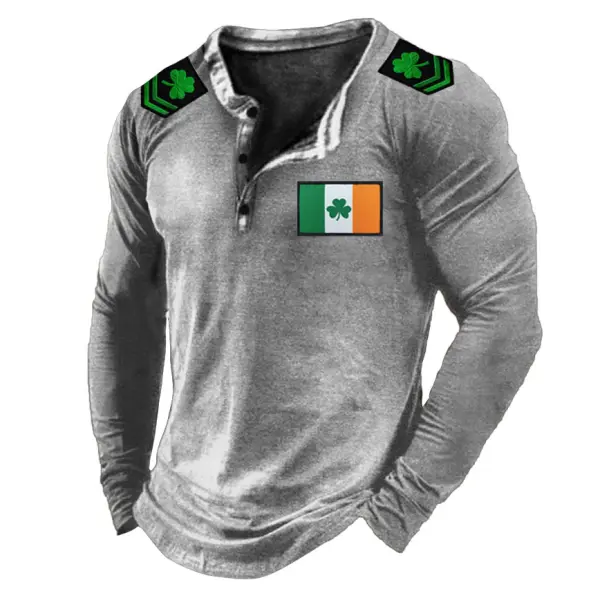 Men's T-Shirt Henley Irish Flag St. Patrick's Day Shamrock Lucky You Long Sleeve Vintage Daily Tops - Trisunshine.com 