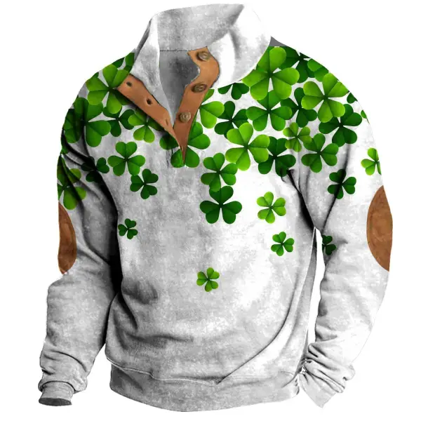 Men's Sweatshirt Shamrock St. Patrick's Day Lucky Stand Collar Buttons Color Block Vintage Daily Tops - Dozenlive.com 
