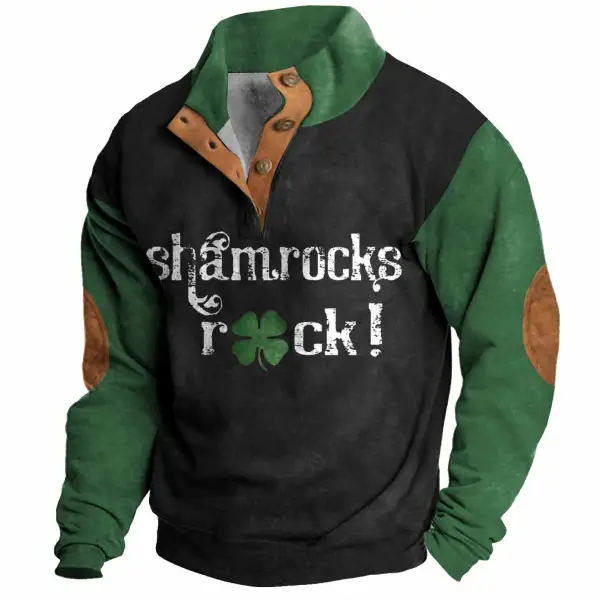 Men's Sweatshirt Shamrocks St. Patrick's Day Lucky Stand Collar Buttons Color Block Vintage Daily Tops - Anurvogel.com 