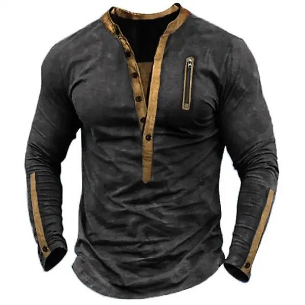 Summer Men's Outdoor Tactical Zipper Contrast Color Henry T-shirt - Dozenlive.com 