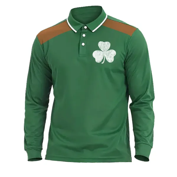 Men's T-Shirt Polo St. Patrick's Day Shamrock Contrast Color Long Sleeve Daily Tops - Dozenlive.com 