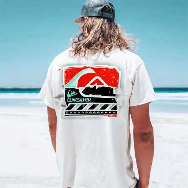 Men's Surf Print Beach Vacation Short-sleeved Casual T-shirt - Elementnice.com 