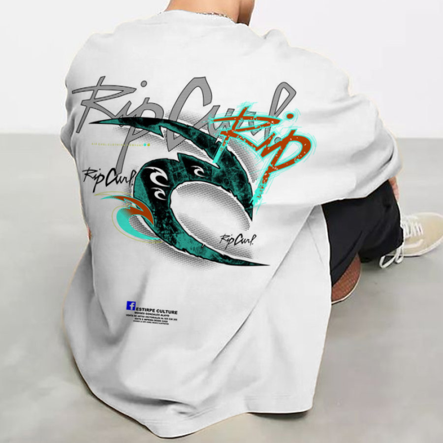 

Oversized Men's Surf Print Beach Holiday T-Shirt