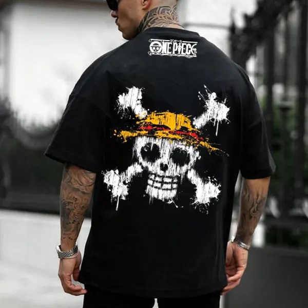 Men's One Piece Anime Vintage Oversize T-shirt - Elementnice.com 