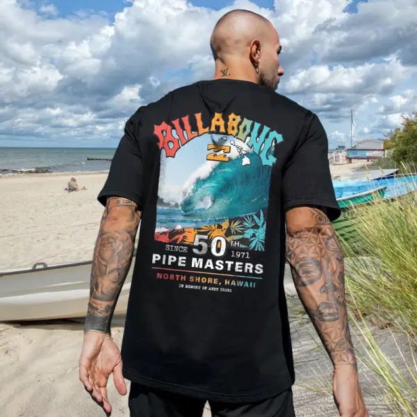 Oversized Men's Vintage Surf Print Beach Resort T-Shirt - Elementnice.com 