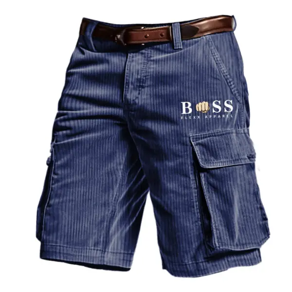 Men's Outdoor Vintage Boss Print Corduroy Multi Pocket Shorts - Ootdyouth.com 