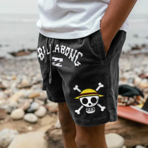 Billabong One Piece Embroidery Men's Shorts Retro Corduroy 5 Inch Shorts Surf Beach Shorts Daily Casual - Cotosen.com 