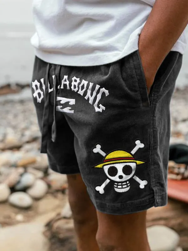 Billabong One Piece Embroidery Men's Shorts Retro Corduroy 5 Inch Shorts Surf Beach Shorts Daily Casual - Menwyx.com 