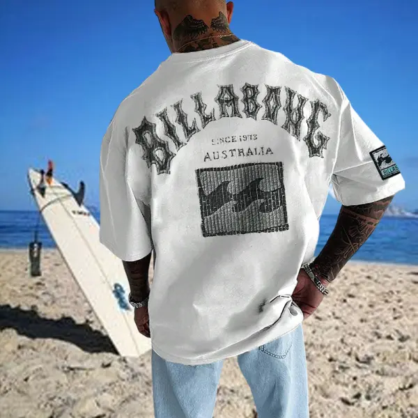 Men's Retro Surf Print Beach Vacation Oversized T-Shirt - Cotosen.com 