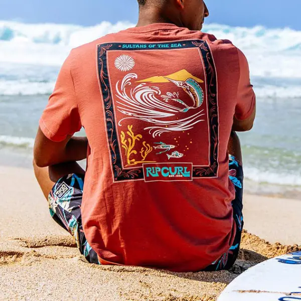 Men's T-Shirt Surf Sea Fish Print Beach Daily Crew Neck Short Sleeve Tops - Cotosen.com
