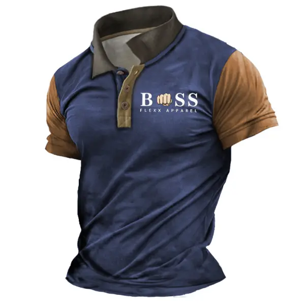 Men's T-Shirt Polo Vintage Boss Print Color Block Summer Daily Short Sleeve Tops - Elementnice.com 