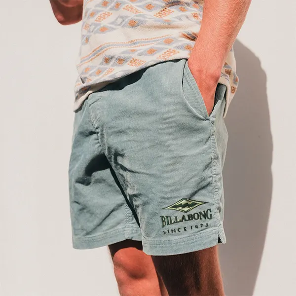 Billabong Embroidery Men's Shorts Retro Corduroy 5 Inch Shorts Surf Beach Shorts Daily Casual - Manlyhost.com 