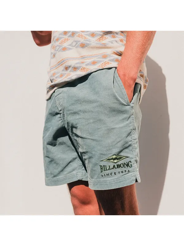 Billabong Embroidery Men's Shorts Retro Corduroy 5 Inch Shorts Surf Beach Shorts Daily Casual - Anrider.com 