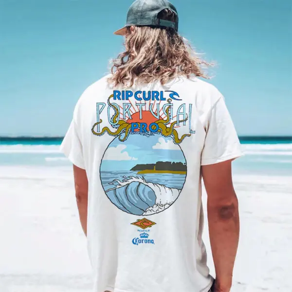 Men's Vintage Surf Print Beach Resort T-Shirt - Cotosen.com
