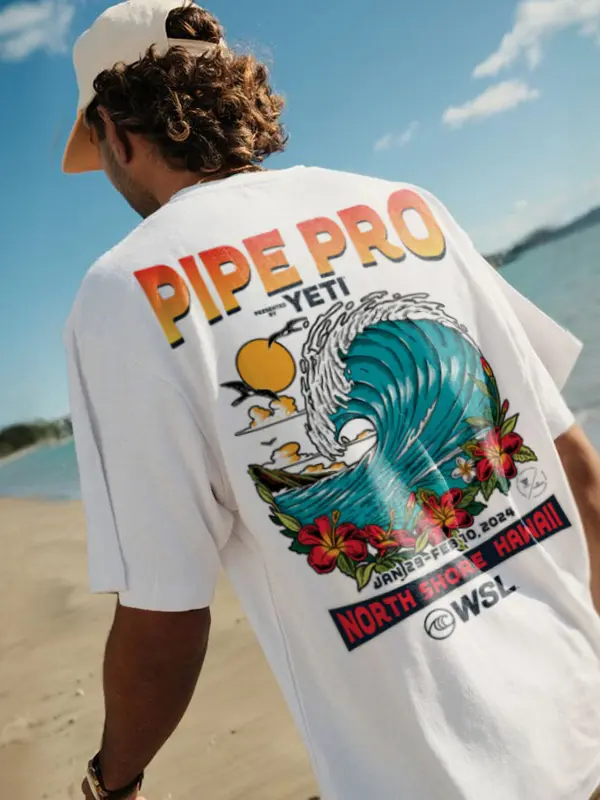 Oversized Men's Retro Surf 2024 Pipe Pro Print T-Shirt - Pragmaace.com 