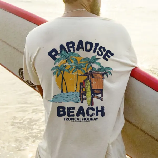 Men's Surf Print Beach Vacation Retro Vintage T-shirt - Elementnice.com 
