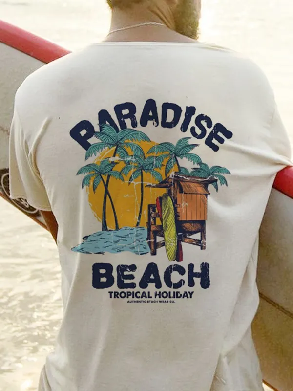 Men's Surf Print Beach Vacation Retro Vintage T-shirt - Pragmaace.com 