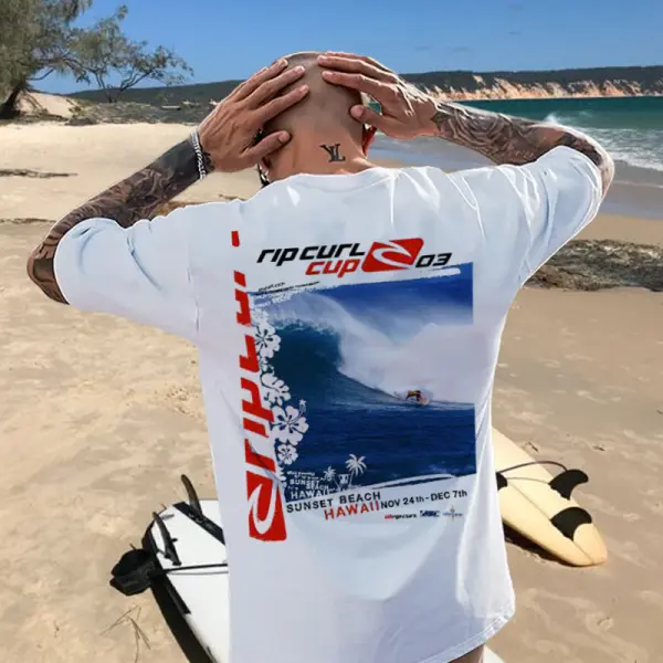 Oversized Men's Retro Surf Beach Vacation Short Sleeve Casual T-Shirt - Manlyhost.com 