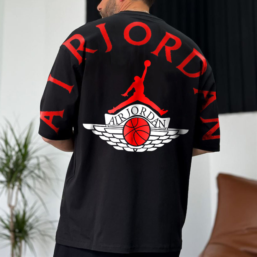 

Men's Oversize T-Shirt Vintage Basketball Print Short Sleeve Casual Tee