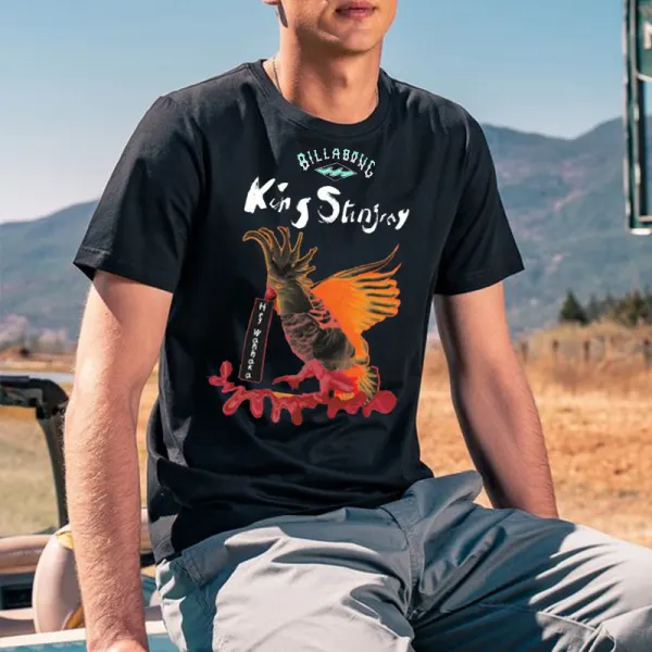 Men's Vintage King Stingray Surf Print Beach Resort T-Shirt - Nicheten.com 