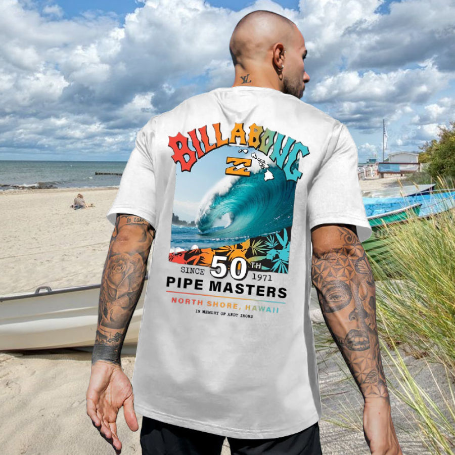 

Oversized Men's Vintage Surf Print Beach Resort T-Shirt