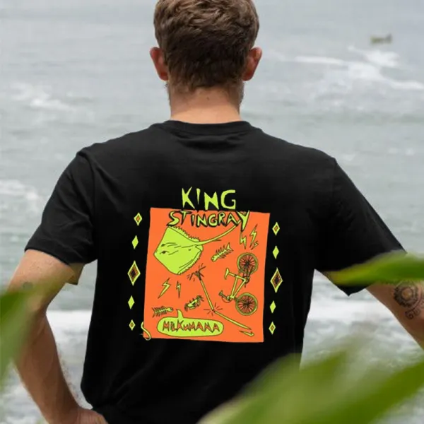 Men's Vintage King Stingray Surf Print Beach Resort T-Shirt - Nicheten.com 