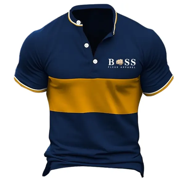 Men's Henley T-Shirt Vintage Boss Color Block Short Sleeve Summer Daily Tops - Spiretime.com 
