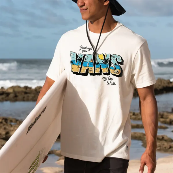 Men's Surf Print Short Sleeve Casual T-Shirt - Cotosen.com