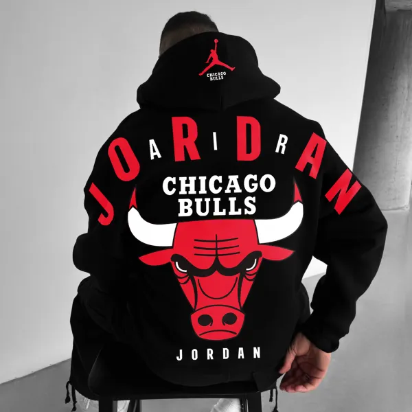 Oversized Street Style Basketball Print Hoodie Bulls Hoodie - Elementnice.com 