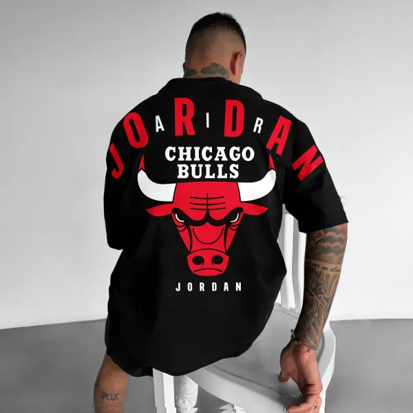 Oversized Street Style Basketball Print Tee Bulls Tee - Elementnice.com 