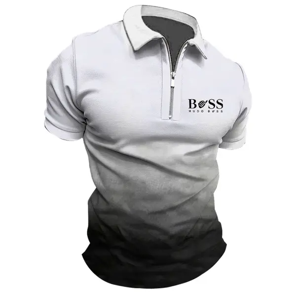 Men's T-Shirt Zipper Polo Boss Gradient Print Outdoor Summer Daily Short Sleeve Tops - Elementnice.com 