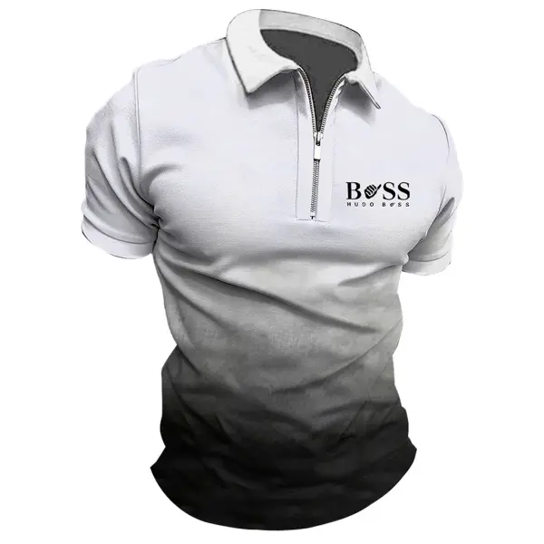 Men's T-Shirt Zipper Polo Boss Gradient Print Outdoor Summer Daily Short Sleeve Tops - Rabclub.com 