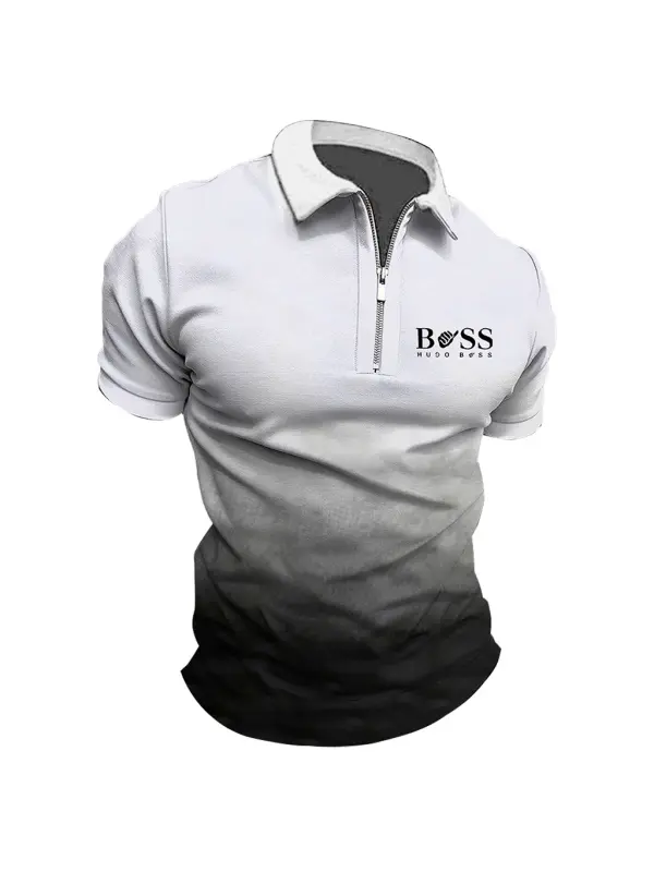 Men's T-Shirt Zipper Polo Boss Gradient Print Outdoor Summer Daily Short Sleeve Tops - Anrider.com 
