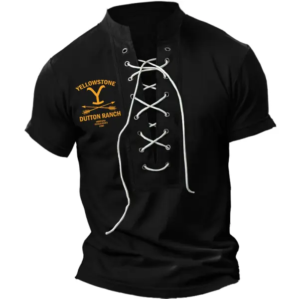 Men's Yellowstone Lace Up Color Block T-shirt - Manlyhost.com 