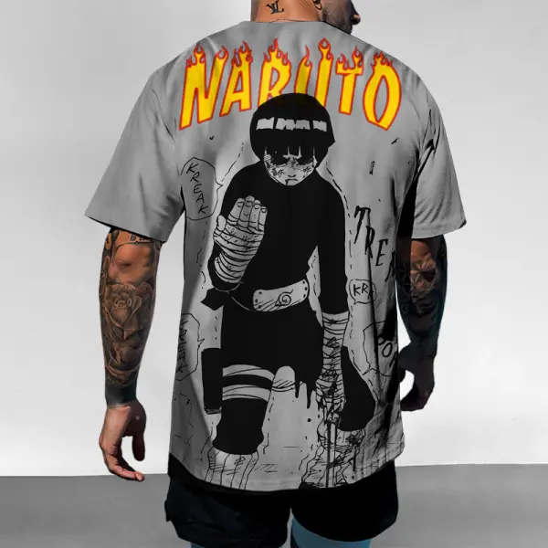 Men's T-Shirt Naruto Rock Lee Anime Print Daily Crew Neck Short Sleeve Tee - Ootdyouth.com 