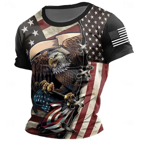 Men's Eagle American Flag Daily Vintage Crew Neck Short Sleeve T-Shirt - Elementnice.com 