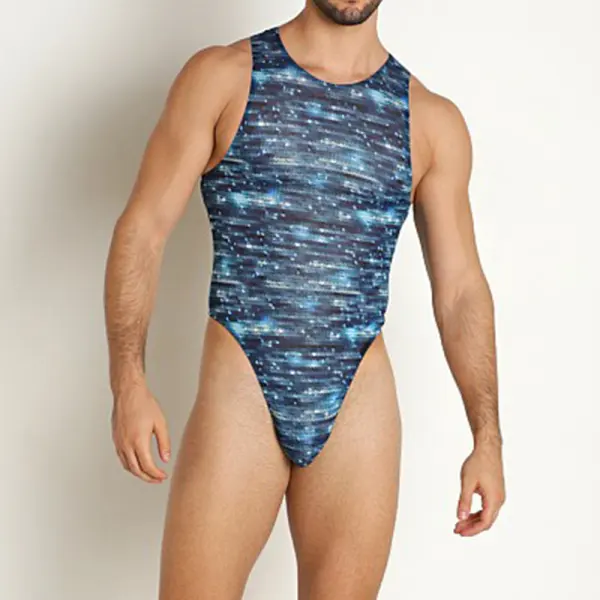 Men's Sexy Mesh Sequin Printed Thong Jumpsuit Mermaid Only $23.99 - Elementnice.com 