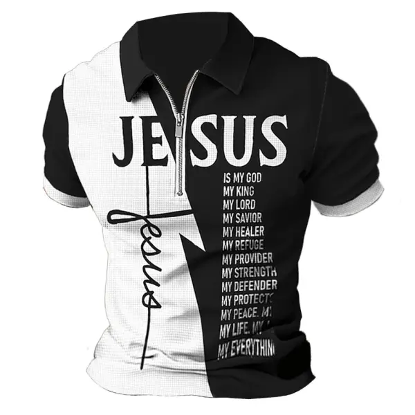 Men's T-Shirt Zipper Polo Jesus God Easter Print Outdoor Summer Daily Short Sleeve Tops - Manlyhost.com 